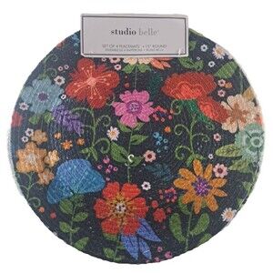 New Studio Belle Placemats Set of 4 Garden Floral Woven Round Fairy 15"